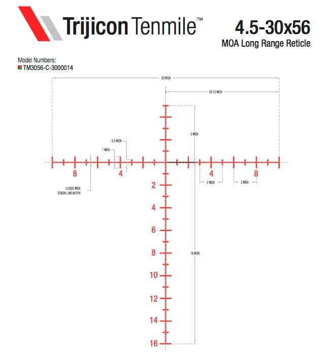 Trijicon Tenmile 4.5-30x56 SFP Long-Range Riflescope w/ Red/Green MOA Long Range