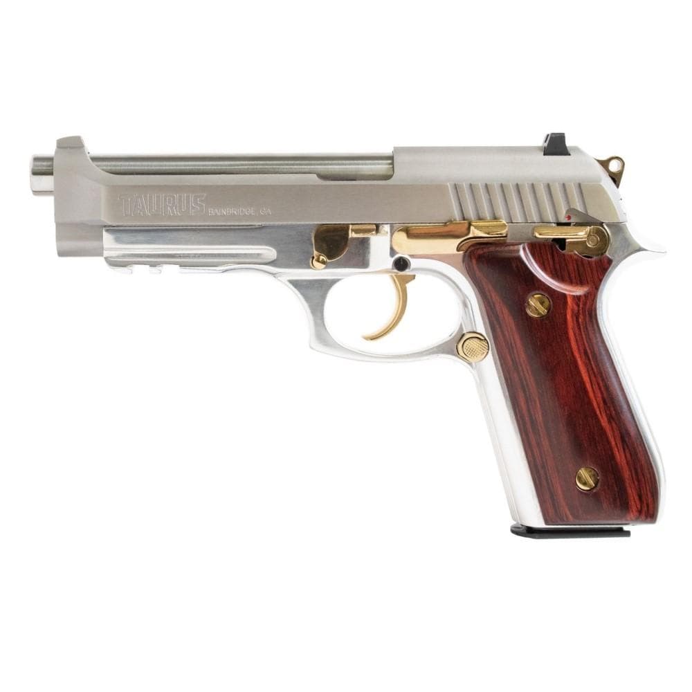 Taurus PT92 Handgun 9mm Luger 17rd Magazine 5" Barrel Stainless Steel with Wood Accent