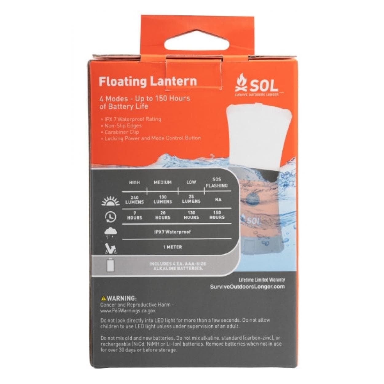 Survive Outdoors Longer Floating Lantern with Power Bank 240 Lumens Orange