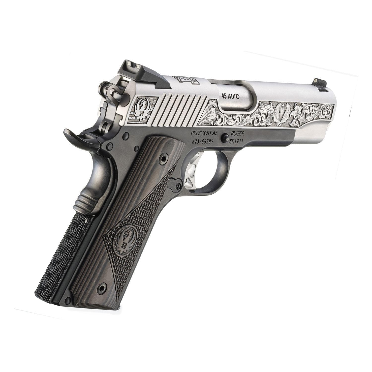 Ruger SR1911 "200 Ruger Rd." Street Edition Handgun 45 Auto 7rd Magazines(2) 4.25" Barrel Engraved Frame G10 Grips