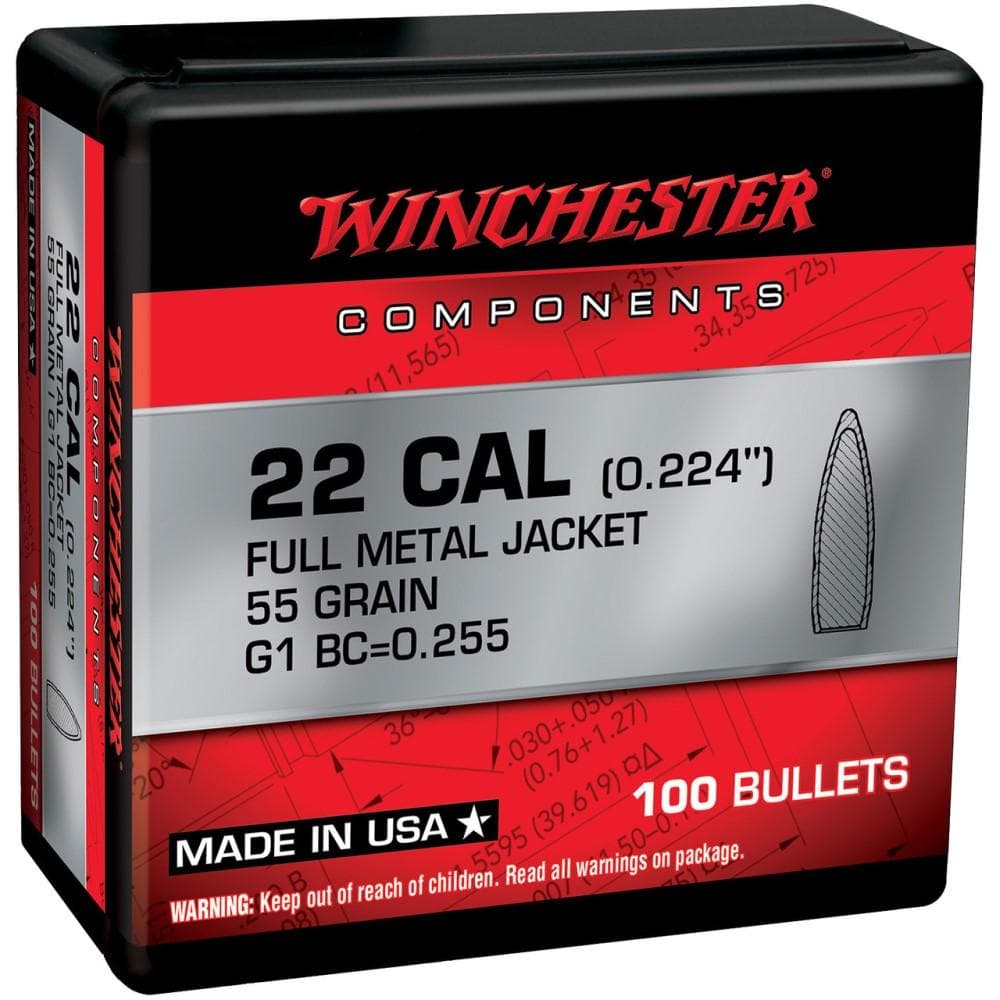 Winchester Centerfire Rifle Bullets 5.56 NATO .224" 55 gr FMJ 100/ct