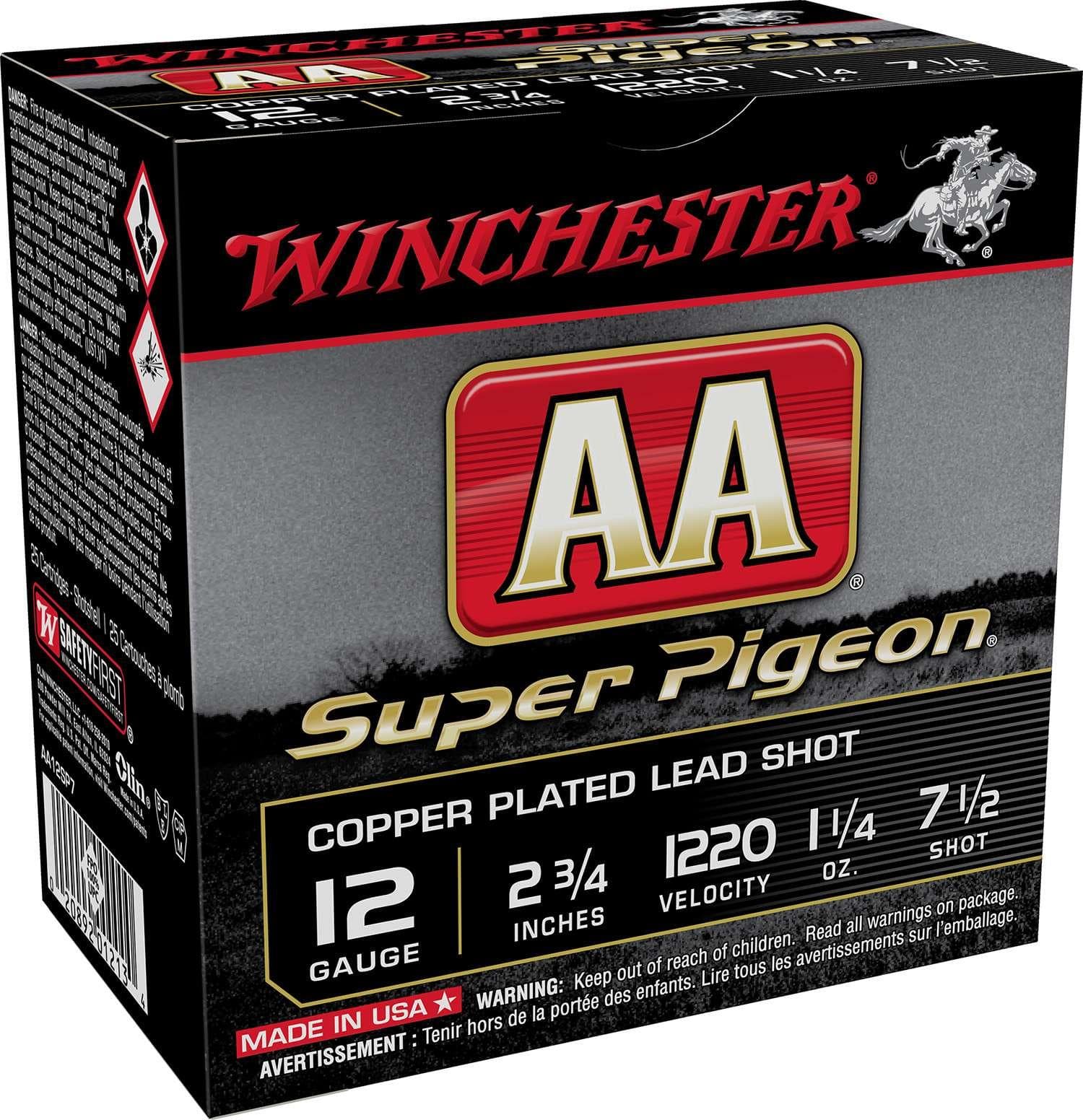 Winchester AA Super Pigeon Shotshells 12 ga 2-3/4" 1-1/4 oz 1220 fps #7.5 25/ct