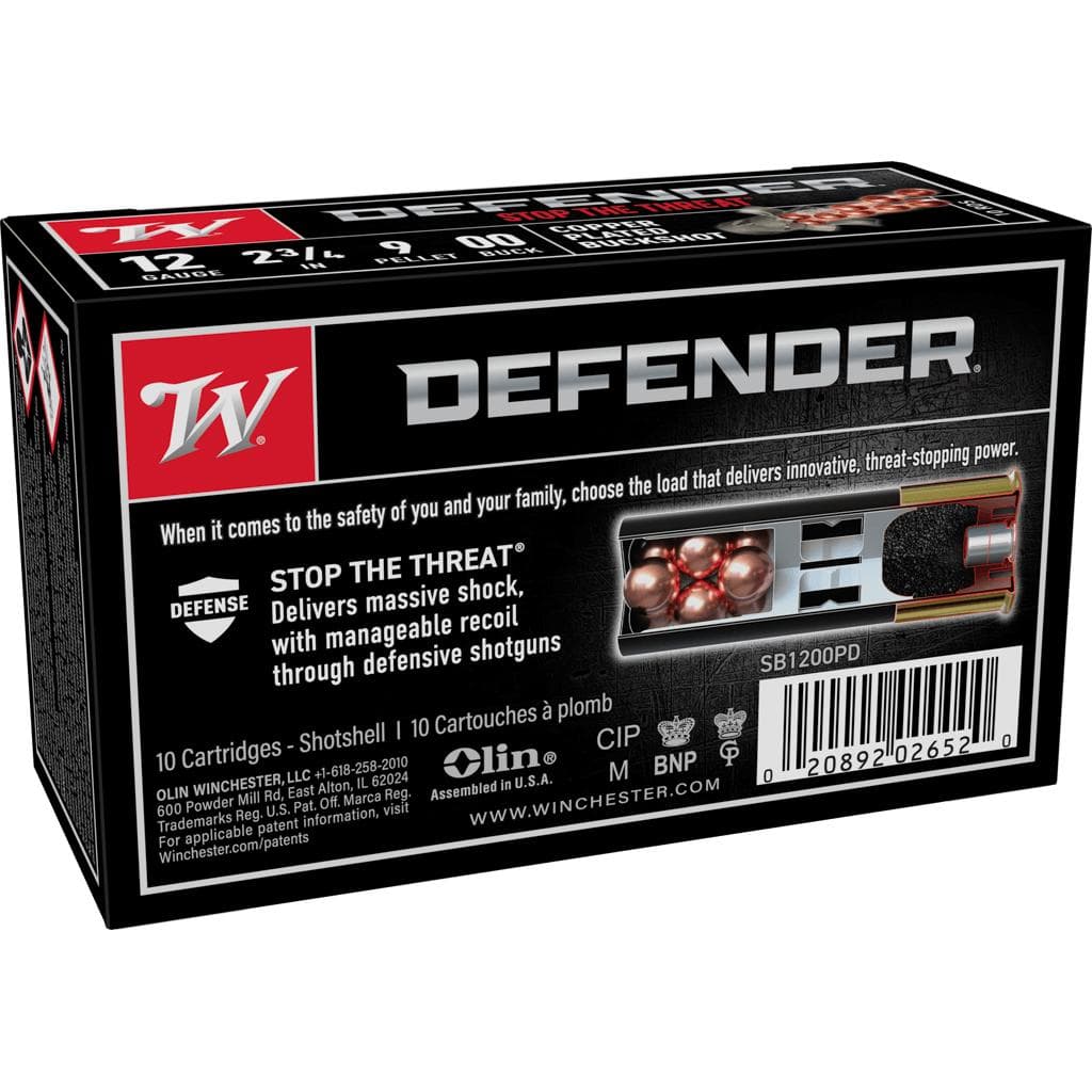 Winchester Copper Plated Defender Shotshells 12 ga 2-3/4" 9-Pellet 1145 fps #00 10/ct