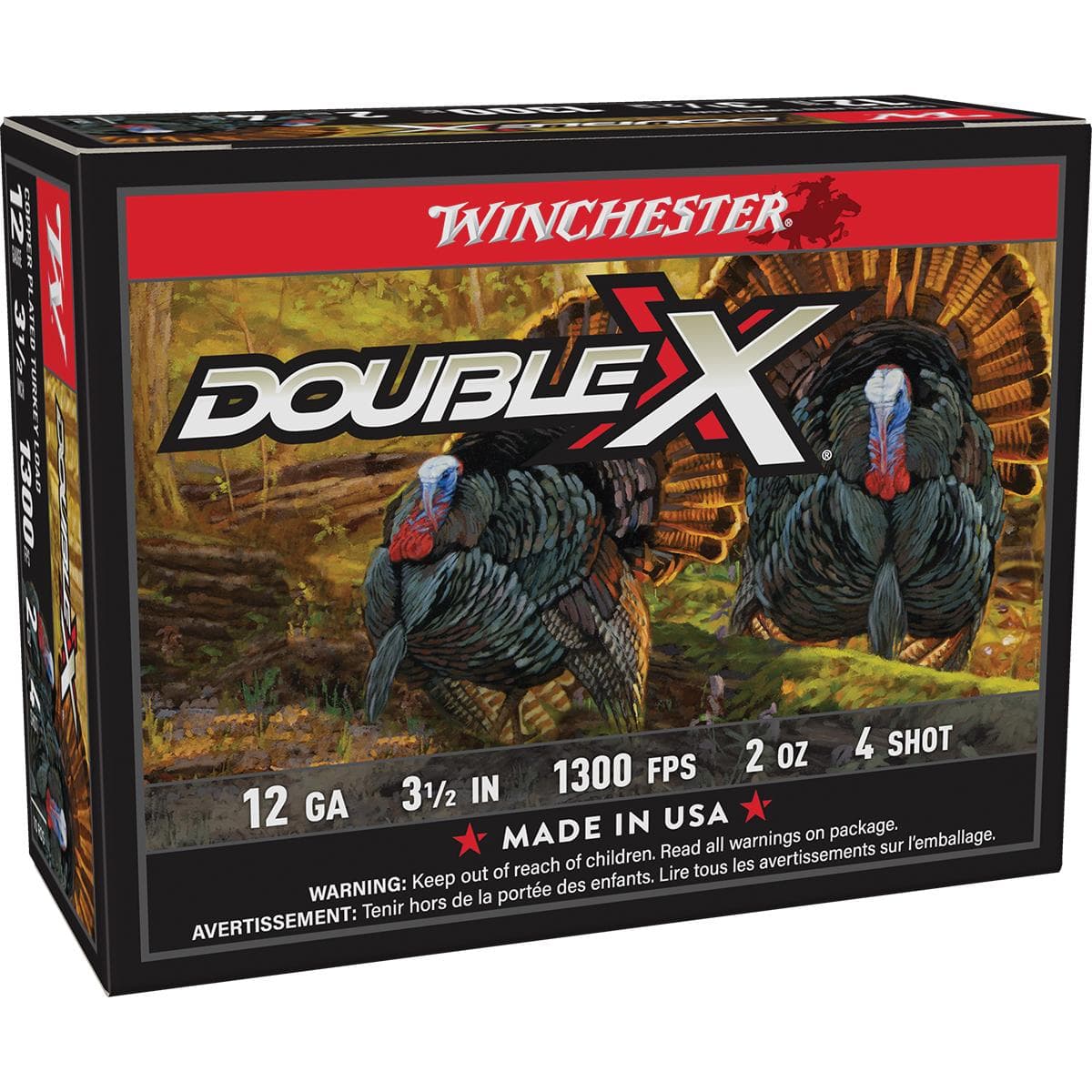 Winchester Double X Turkey Load Shotshells 12 ga 3 1/2" MAX 2 oz #4 1300 fps 10/ct
