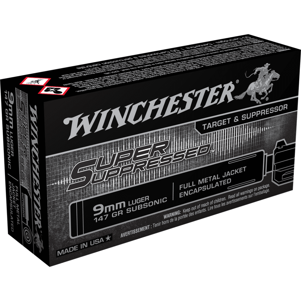 Winchester Super Suppressed Handgun Ammunition 9mm Luger 147 gr. FMJE 990 fps 50/ct