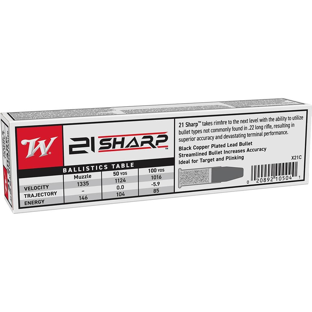 Winchester Game & Target Black Copper Lead Rimfire Ammunition 21 Sharp 37gr FMJ 1335fps 100/ct