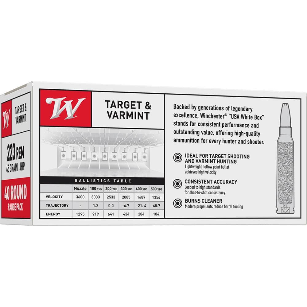 Winchester USA Rifle Ammunition .223 Rem 45 gr. JHP 3600 fps 40/ct