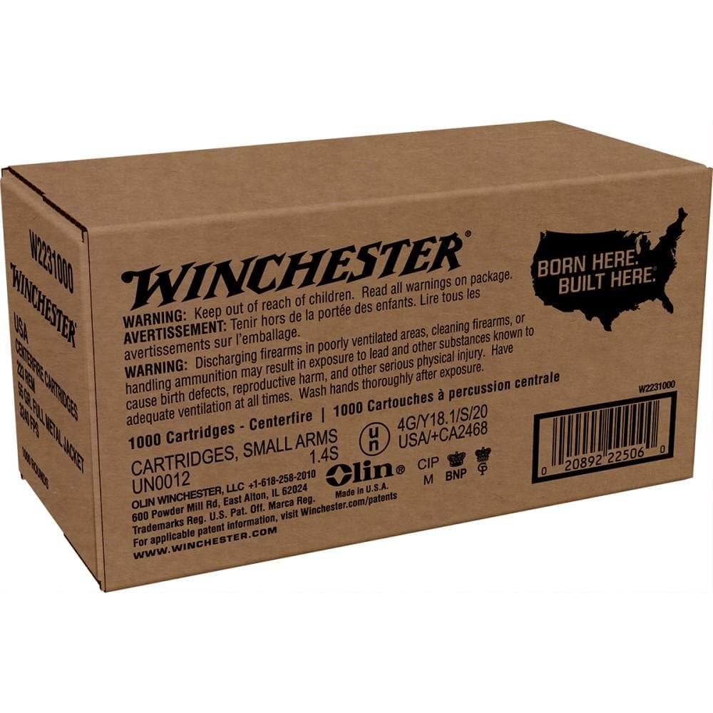 Winchester USA Lake City Rifle Ammunition .223 Rem 55 gr. FMJ 3240 fps 1000/ct (Bulk)