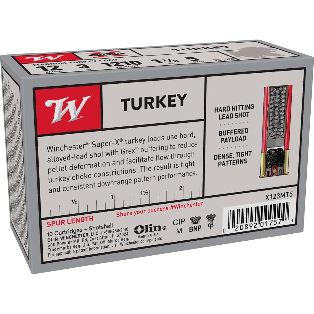 Winchester Super-X Turkey Loads Shotshells 12ga 3" 1-7/8 oz 1210 fps #5 10/ct