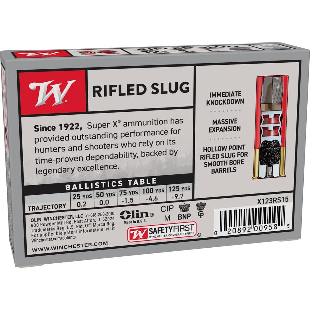 Winchester Super-X Rifled Slug Shotshells 12 ga 3" 1 oz 1760 fps Slug 5/ct