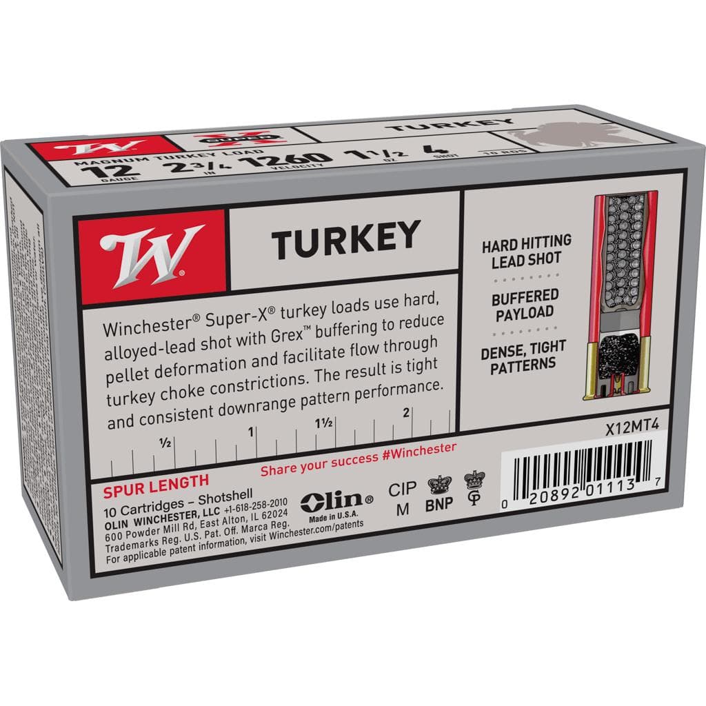 Winchester Super-X Turkey Shotshells 12 ga 2-3/4" 1-1/2 oz 1260 fps #4 10/ct