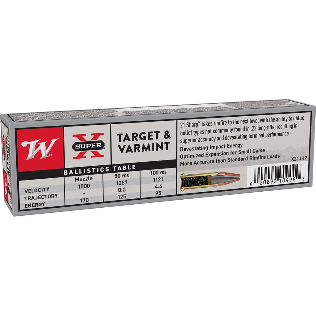 Winchester Game & Target Rimfire Ammunition 21 Sharp 34gr JHP 1500fps 100/ct