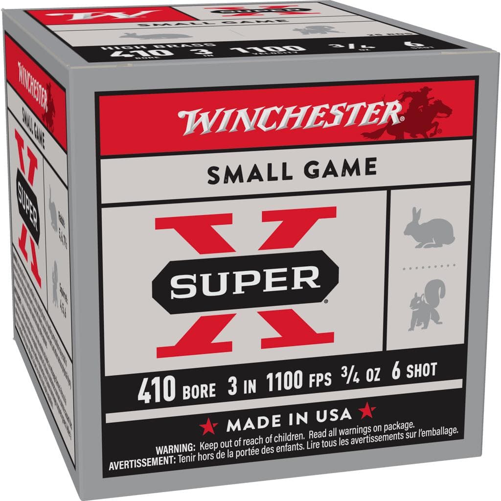 Winchester Super-X High-Brass Shotshells .410 ga 3" 3/4 oz 1100 fps #6 25/ct