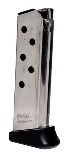 Walther PPK Magazine w/Finger Rest .380 ACP Nickel 6/rd
