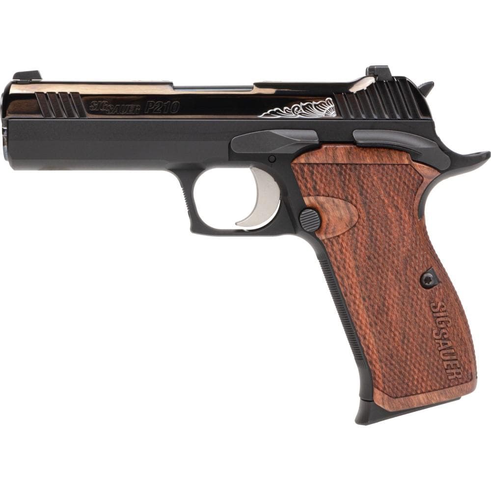 Sig Sauer P210 Carry Handgun 9mm Luger 8rd Magazines (3) 4.1" Barrel Black with Engraved Rosewood Grips