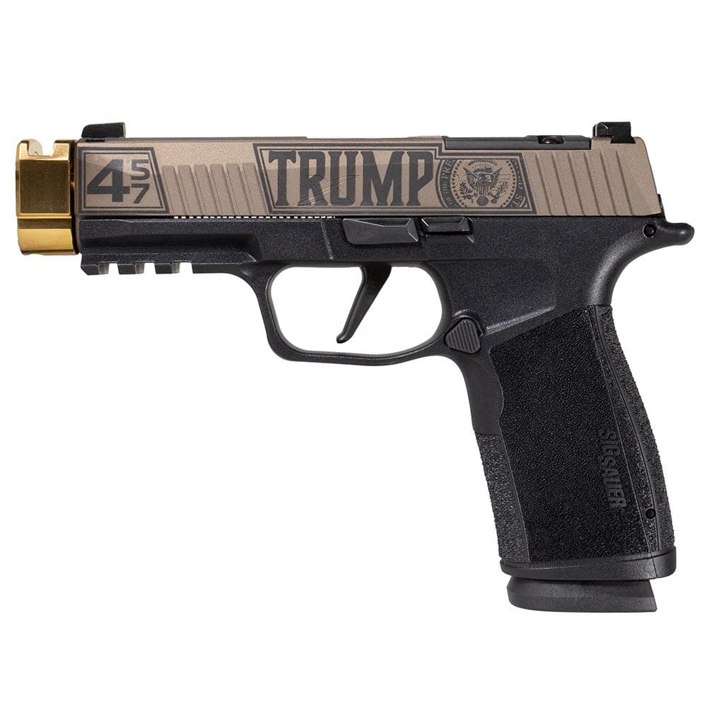 Sig Sauer P365 XMACRO TACOPS "Trump 47th" Slide Handgun 9mm Luger 17rd Magazines(4) 3.7" Gold Barrel/Compensator