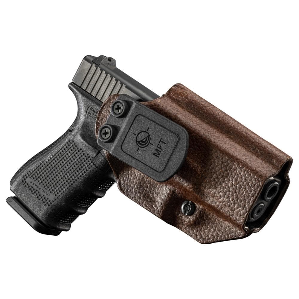 Mission First Tactical Leather Hybrid IWB/OWB Holster for Glock 19/23/44/45 Brown Ambi