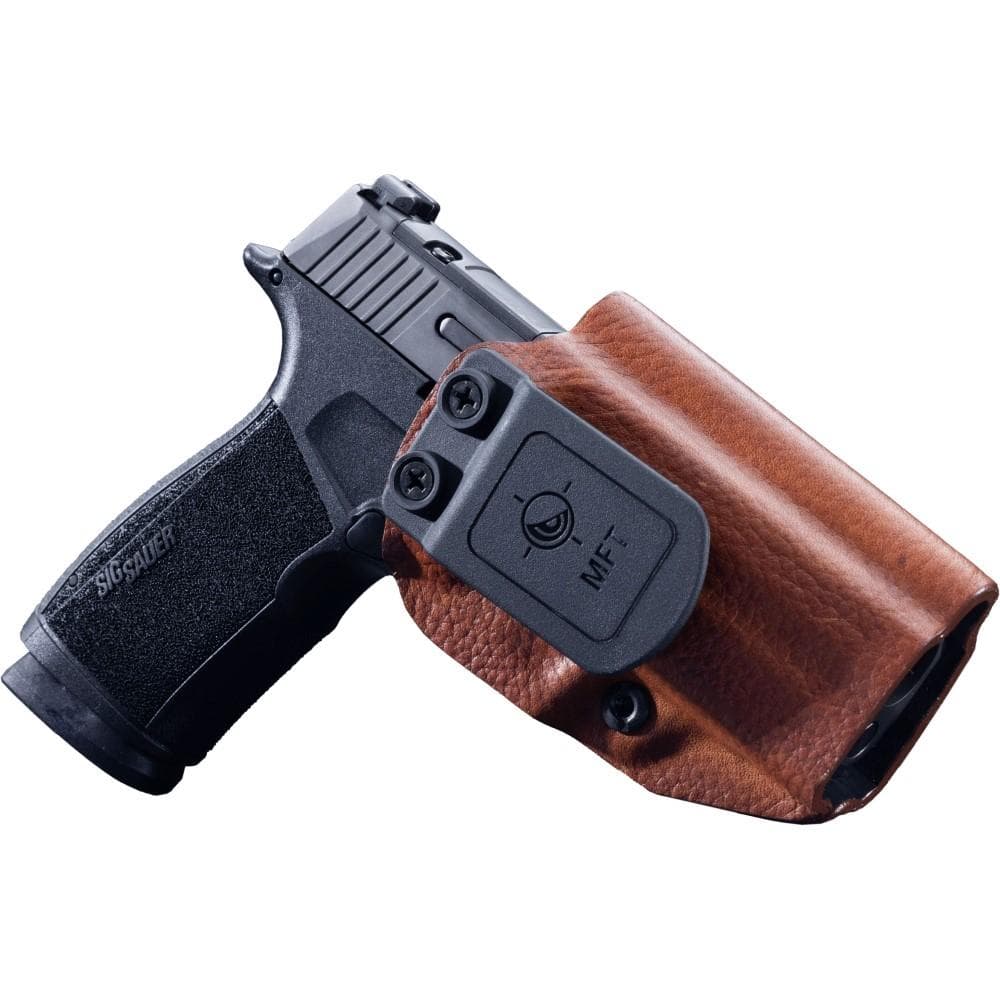 Mission First Tactical Leather Hybrid IWB/OWB Holster for Sig Sauer P365-XMacro Brown Ambi