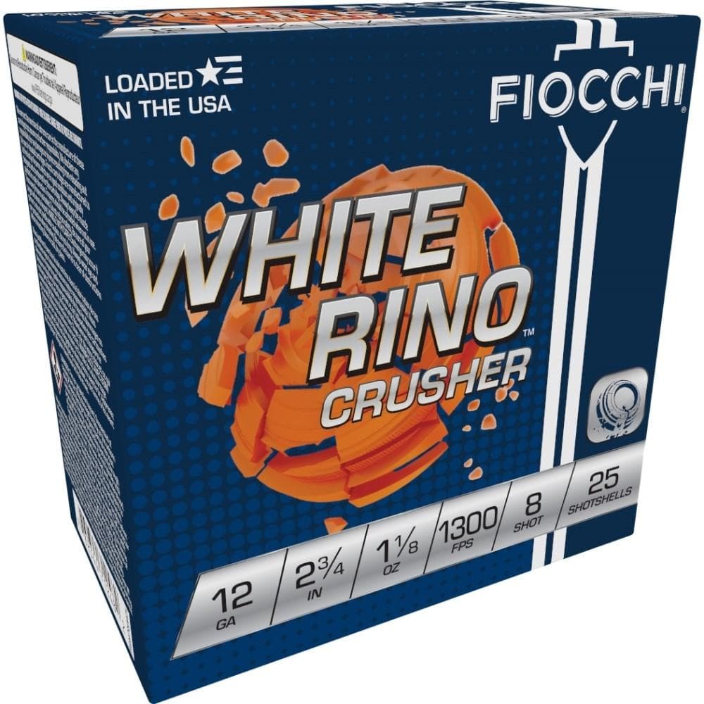 Fiocchi White Rino Crusher Shotshells 12 ga 2-3/4" 1-1/8oz 1300 fps #8 25/ct