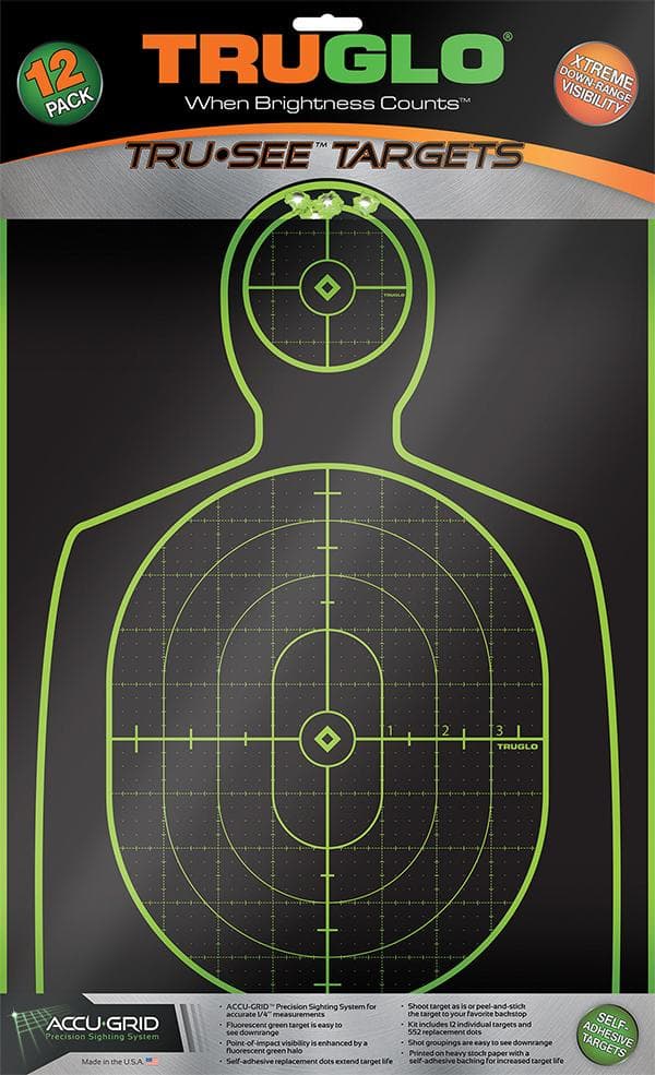 TRUGLO TRU-SEE Self Adhesive Targets - Handgun 12x18 Green 12 Pack