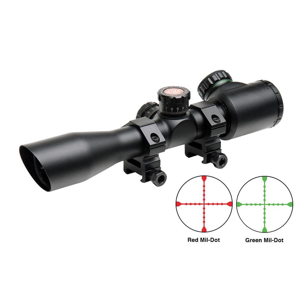 Truglo Tru-Brite Extreme Tactical Compact Rifle Scope with Rings - 4x32mm Dual Color Illum. Mil-Dot 4" Matte