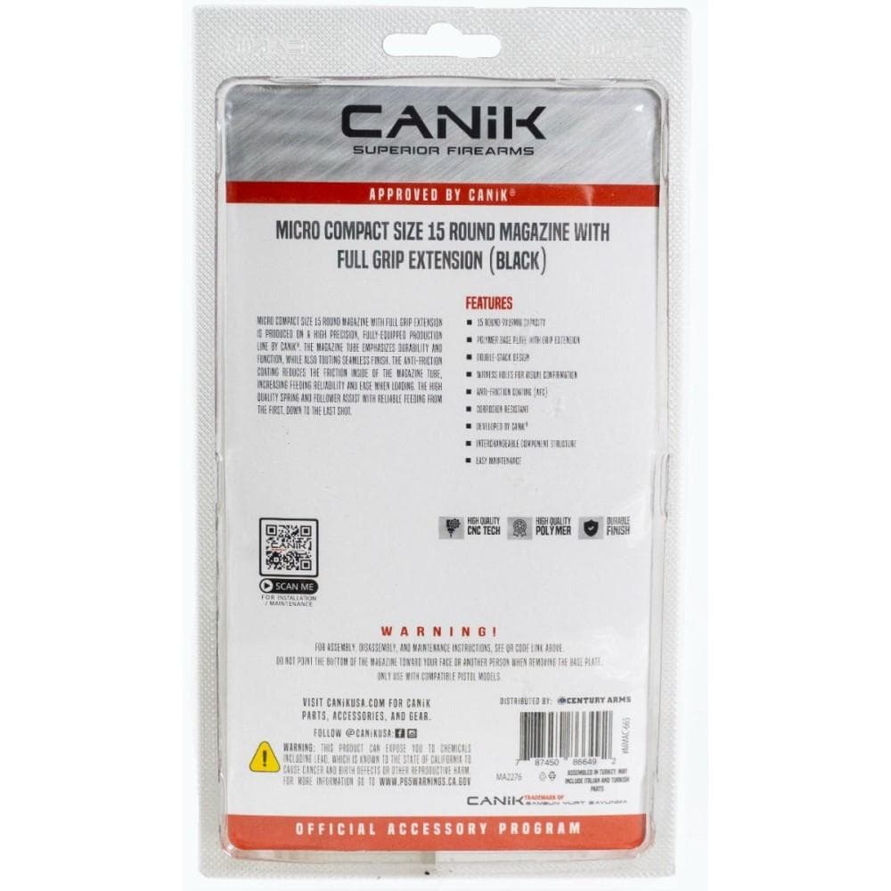 Canik Mete MC9 Handgun Magazine with Full Grip Extension Black 9mm Luger 15/rd