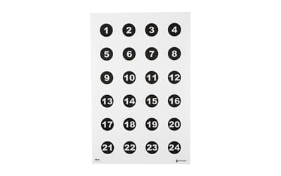 Action Target VB-24, Command Training Target, Military 3" Numbered Circles, Numbered 1 Thru 24, Black, 23"x35", 100 Per Box