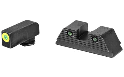AmeriGlo Trooper, Sight, Fits GLOCK 17/19/19X/26/45 Gen5, Green Tritium LumiLime Outline Front, Green Tritium Black Serrated Rear, Front/Rear