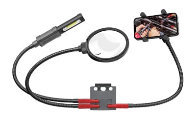 Real Avid Smart-Mount Accessory System, Articulating Arms with Light, Phone Holder, and Magnifying Glass, Black and Gray
