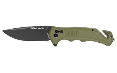 Real Avid RAV-4, Folding Knife, Plain Edge, Matte Finish, Black and Green, Glass Filled Nylon Handle, 3.25" Blade Length, 7.75" Overall Length