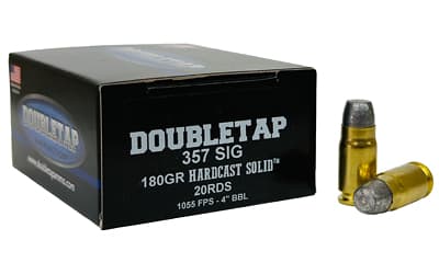DoubleTap Ammunition Hardcast Solid, 357SIG, 180 Grain, Wide Flat Nose Gas Check Hardcast, 20 Round Box