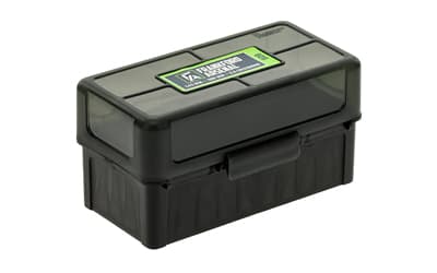 Frankford Arsenal Hinge-Top Ammo Box, 509, 50 Rounds, Fits 22-250 Remington, 243 Winchester, 308 Winchester and 7mm-08, Smoke Grey, Plastic
