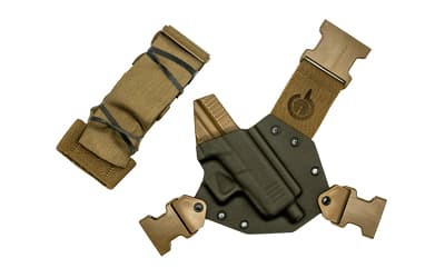 GunfightersINC Kenai Chest Holster, Kydex Shell, Nylon Harness, Fits Glock 43X MOS, Gray Shell, Coyote Brown Harness, Right Hand