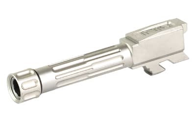 LanTac USA LLC 9INE Barrel, Fluted, 1/2-28 Thread Pattern, Fits Glock 43/43x, Stainless Steel, Silver, Includes Matching Thread Protector