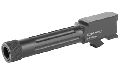 Lone Wolf Distributors AlphaWolf Barrel, 9MM, Salt Bath Nitride Coated, Threaded/Fluted, 416R Stainless Steel, 1/2X28, Fits GLOCK 26