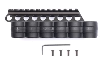 Mesa Tactical SureShell, 6-Shell Side Saddle with 4 3/4" Rail, Fits Moss 500/590/Mav 88, 12 Gauge, Matte Finish, Black