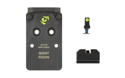 Night Fision Optic Plate + Backup Sight Combo, Yellow Front Night Sight with Black Rear, RMR/507C Optic Plate, Fits Full Size Glock MOS