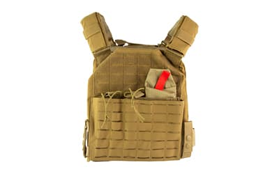 NcSTAR Laser Cut Plate Carrier, Tan, Size Medium-2XL, Laser Cut MOLLE Slots, Kangaroo Pouch, Fits 10"x12" Hard Plates