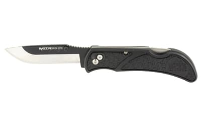 Outdoor Edge Razor Onyx, Folding Knife, Plain Edge, 3" Blade Length, Includes (3) Drop Point Blades, Matte Finish, Black Grivory Scales