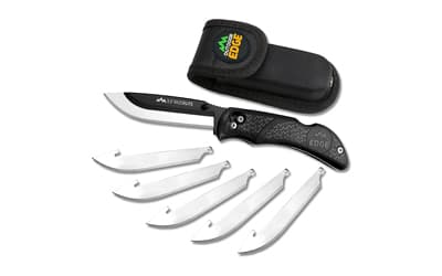 Outdoor Edge Razor Lite, Folding Knife, Plain Edge, 3.5" Blades, 420J2 Stainless Steel, Black Handle, Includes (6) Drop Point Blades