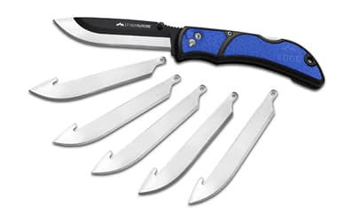 Outdoor Edge Razor EDC Lite, Folding Knife, Plain Edge, 3.5" Blades, 420J2 Stainless Steel, Blue and Black Handle, Includes (6) Drop Point Blades