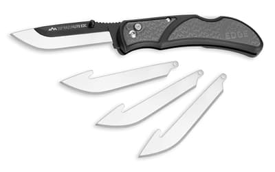 Outdoor Edge Razor EDC Lite, Folding Knife, Plain Edge, 3" Blades, 420J2 Stainless Steel, Gray and Black Handle, Includes (4) Drop Point Blades