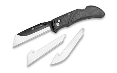 Outdoor Edge Razorwork, Folding Knife, Plain Edge, 3" Blades, Black Oxide Finish, 420J2 Stainless Steel, Gray Handle