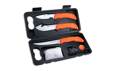 Outdoor Edge Wildlite Game Processing Kit, Fixed Blade Knife Set, Plain Edge, 420J2 Stainless Steel, Orange Handle, Includes (1) Caper Knife