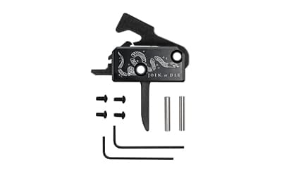 Rise Armament Super Sporting Trigger, Join or Die, Flat Trigger, Anodized Finish, Black, Includes Anti-Walk Pins