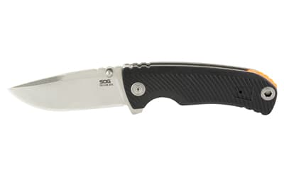 SOG Knives & Tools Tellus ATK, Folding Knife, 3.5" Clip Point Straight Edge, Glass Reinforced Nylon Handle, CRYO 440C Steel, Stonewash Finish