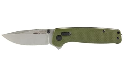 SOG Knives & Tools Terminus XR, Folding Knife, 2.95" Straight Clip Point, Olive Drab Green G10 Handle, D2 Steel, Stonewashed Finish, Silver