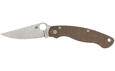 Spyderco Military 2, Folding Knife, Plain Edge, Brown Micarta Handle, 4" Blade, Satin Finish, CPM CRU-WEAR Tool Steel
