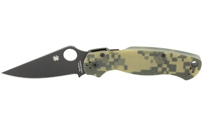 Spyderco Para Military 2, Folding Knife, 3.438" Blade, Clip Point, Plain Edge, CPM-S45V With Black DLC Finish, Camo G-10 Frame