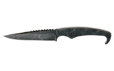 Stroup Knives MK2, Fixed Blade Knife, 4" Clip Point Blade, 1095 High Carbon Steel, 8" Overall Length, Acid Etched Finish, Black, G10 Handle
